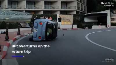 Tiny electric car doing the Monaco Grand Prix hairpin