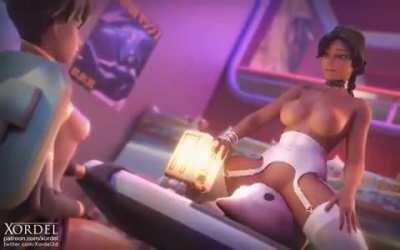 Young Ana Riding A Pachimari Plushie (Xordel) [Overwatch]