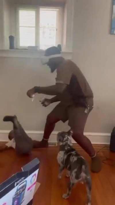 This is the last time she invites the UPS man in to play video games.