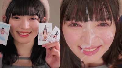 Cute girl takes a thick and creamy facial in her debut.