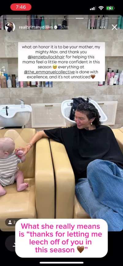 Stories 9/24/25-back at the hair salon with Jordan and M tagging along, ad for body restore shower tablets