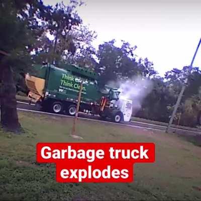 Waste Management Garbage Truck Explodes after picking up a garbage bin in Cocoa, FL.