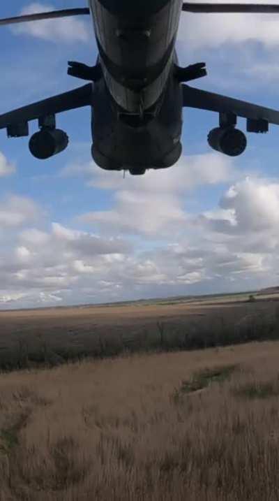 Tail mounted view of an indirect rocket attack on russian positions. April 2023.