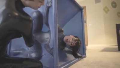 Charlotte stuck in the cube, and made to cum