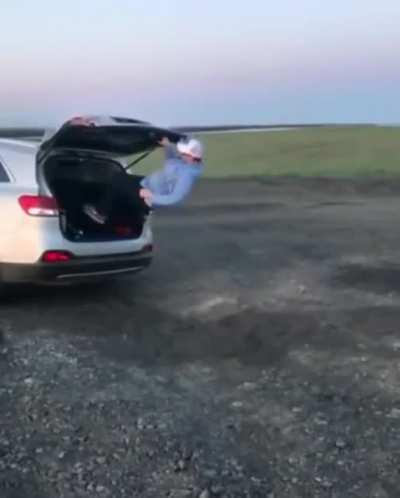 WCGW jumping into a trunk and trying to close it before you’re in the car.
