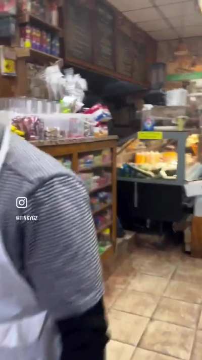 NYC Bodega worker beats the brakes off of belligerent patron (without the text on screen)
