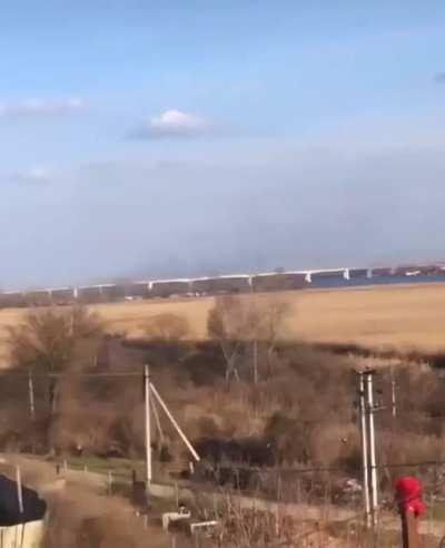 Russian armor moving across Antonivskyi bridge (Dnieper River), Kherson city.