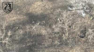 Russian troops attempt to storm a Ukrainian position but are destroyed by Ukrainian marines from the 36th marine brigade. Ukrainians on the right (blue) and russians on the left (red). Donetsk oblast.