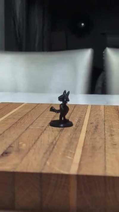 After 2 and a half hours 3D printed Lucario is here! u/ExpertPokemonFucker suggested it and he will now reside on my desk.