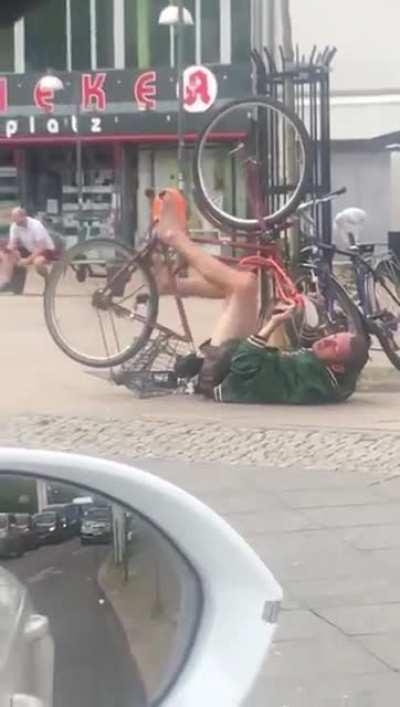 Cycling you bike upside down.