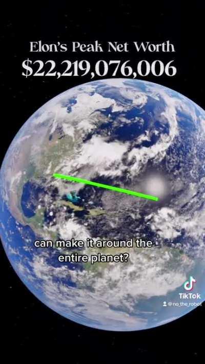 Elon Musk’s money stacked as $1 bills in a single tower reaches incomprehensibly far