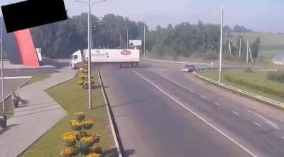 Semi drives straight into a wall