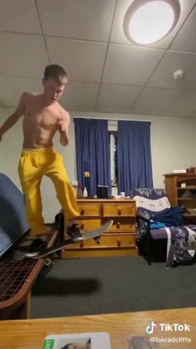 Skateboarding in the bedroom