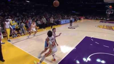 [Highlight] Austin Reaves absolutely donks the ball off Trae Young's face