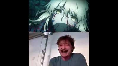 Pedro Pascal reacting to Heaven Feel's route