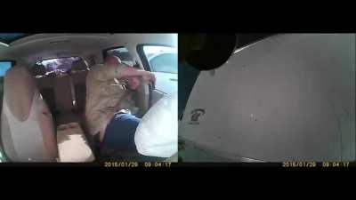Moment of impact recorded on interior dashcam