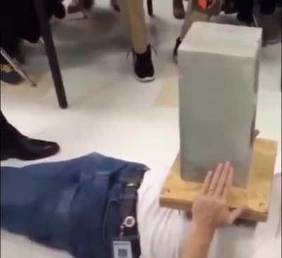 At least he was wearing safety head gear 