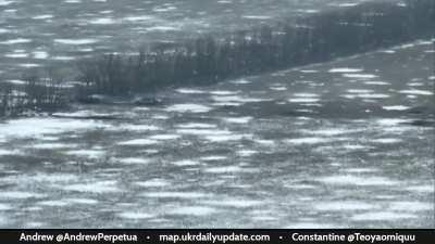 A column of Russian vehicles hit a minefield one after another at Vuhledar