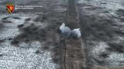 The 45th Artillery Brigade with Support of the 10th Mountain Assault Brigade Working on Wagner Employees Crawling in a Shallow Trench