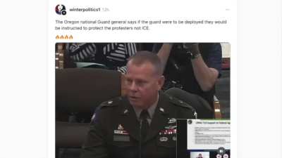 The Oregon national guard general says if the Oregon National guard were to be deployed they would be instructed under his leadership to protect the protesters not ICE.