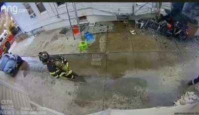 Caught on Ring Camera, FDNY Firefighter struck by an Air Conditioner
