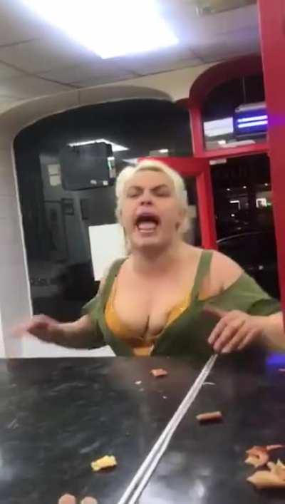 Lady rages at kebab shop