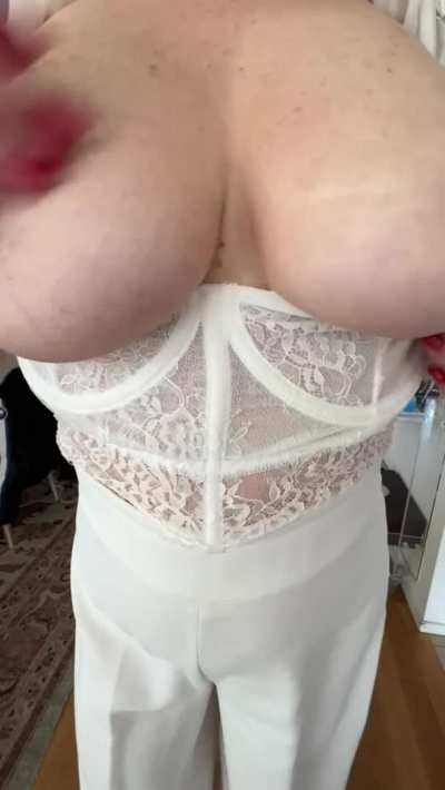 Milf boobs in white