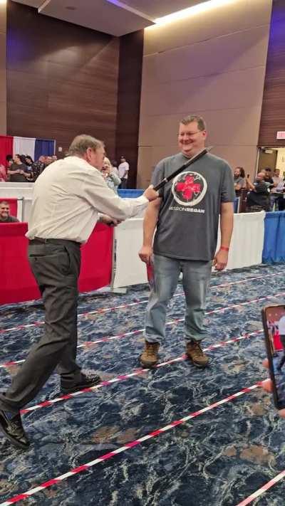 John Rhys-Davies in character as 