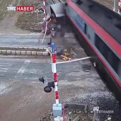 Idiot breaks the barriers and stops on the train tracks.