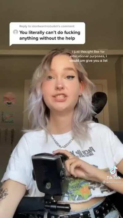 Disabled girl explains what she is able to do.