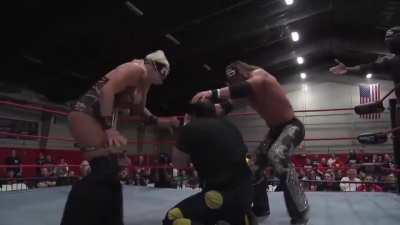 Taya Valkyrie crotch clawed by Tommy Dreamer after a kiss