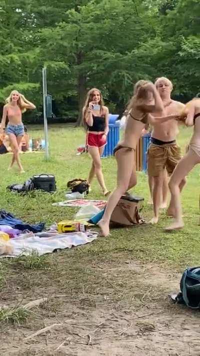 Cat fight at lake park