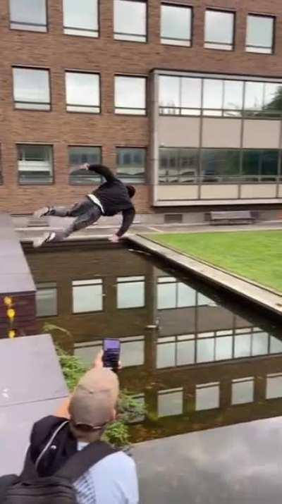 Trying to jump over a fountain