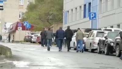 Striking Dock Workers greet their CEO (Russia)