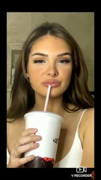 What a strange way to drink, I think she was a little thirsty