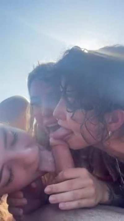 Sucking cock on the beach with an audience, who wants to watch?