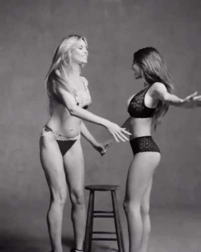 Mother Heidi Klum kissing her busty daughter Leni Klum in lingerie. They KNOW what they are doing.