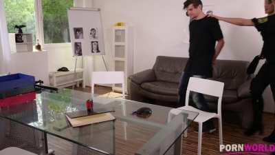 Slutty Policewoman Cherry Kiss has Three Holes Stuffed at Crime Scene