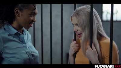 Black chick sucks white FUTA dick