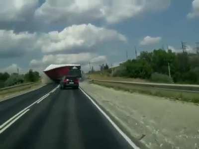 Truck loses control