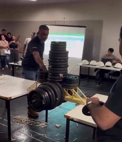 Engineering students build 'Popsicle bridge' that can hold 430kg load.