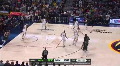 [Highlight] Jaden McDaniels blocks Jamal Murray’s 3-point jumper, then hits the corner 3 over Murray on the other end