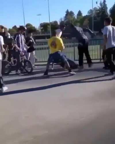 The kid that was attacked is disabled, judging for his arms looks like he has cerebral palsy. That’s why everyone attacked the bully