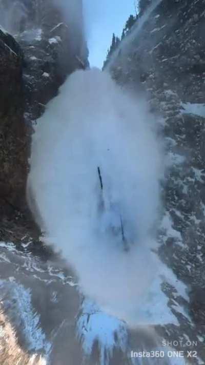Leland Nisky caught by ice avalanche while solo climbing...
