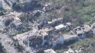 Ukraine 503rd Separate Marine Battalion used a drone to track Russian infantry to their positions in damaged houses, before calling in artillery strikes.