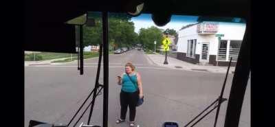 Adult Woman Blocks Bus From Driving, then Regresses Into Scared Child After Realizing She Made a Big Boo Boo 👶