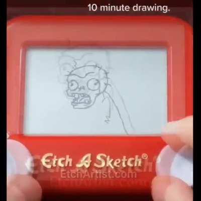 Zombie on an Etch A Sketch! (OC)