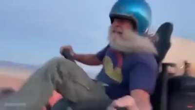 Old guy races around on a rocket-powered cart for 3 minutes