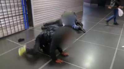 Swedish Security Guard takes down 2 people fighting in the subway