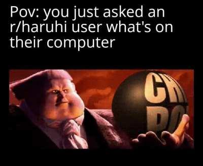 I got perma banned from r/haruhi for posting this, if you scroll down while searching for new you can see child porn, the community cant take criticism for being degenerates